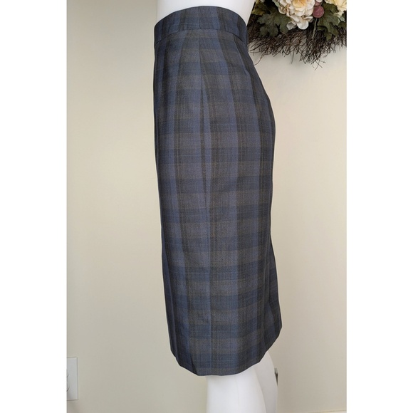 Pendleton VTG Lightweight Virgin Wool Blue Black Gray Plaid Pencil Skirt Size 10 - Picture 5 of 9
